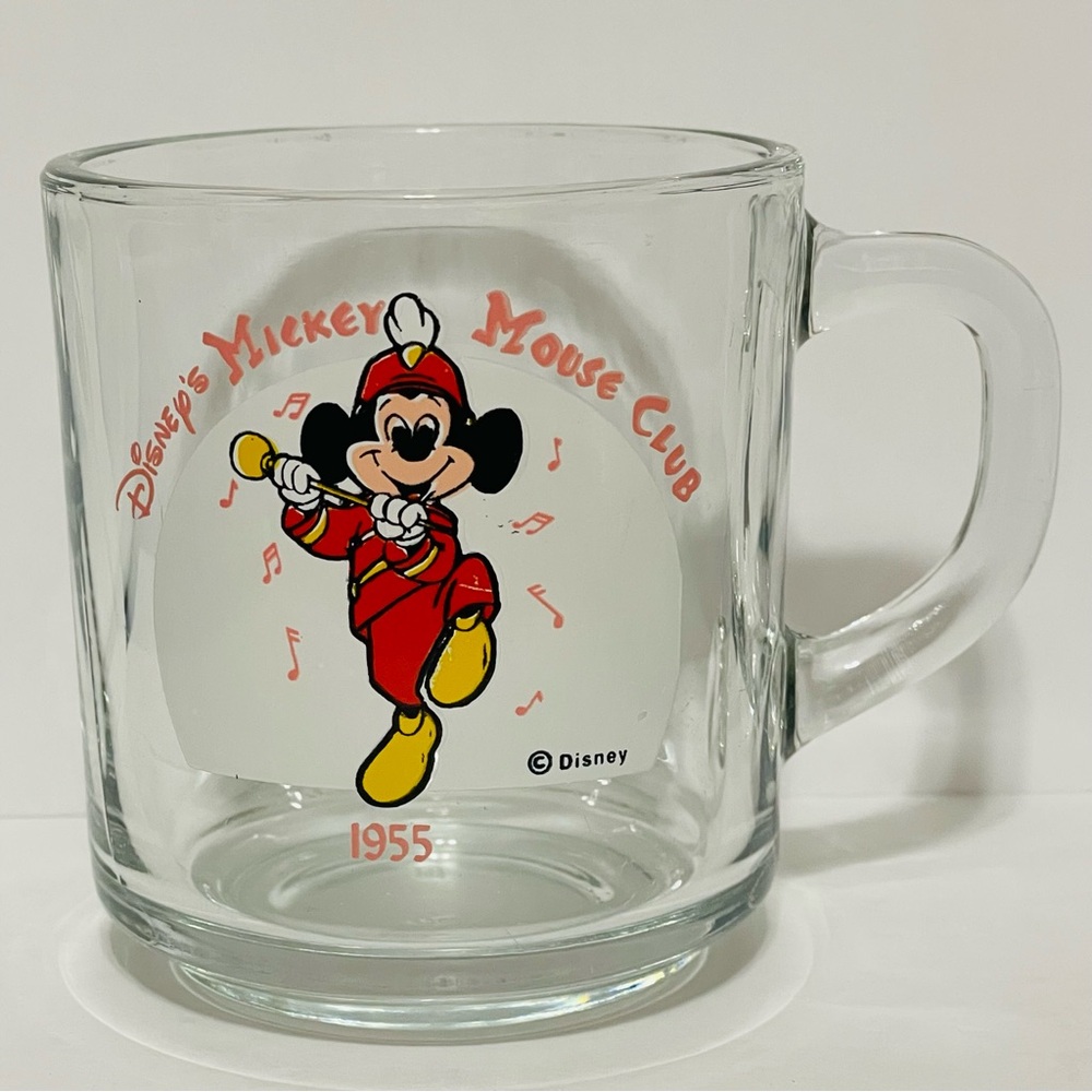 Vintage Anchor Hocking Disney's Mickey Mouse Club 1955 Marching Clear Glass Mug
